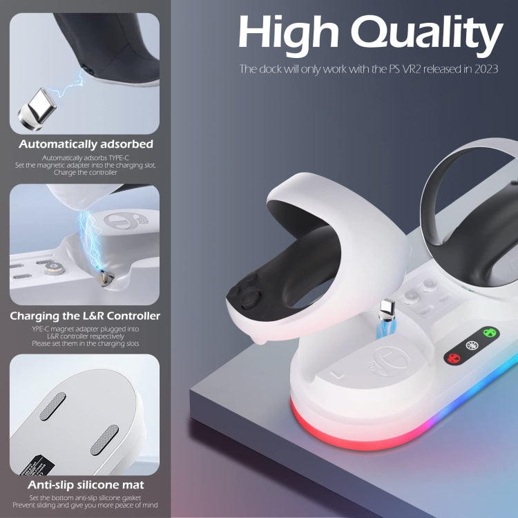iPlay Colorful Light Charging Base for PS VR2 controllers with magnetic charging and LED indicators, designed for efficient and stylish charging.
